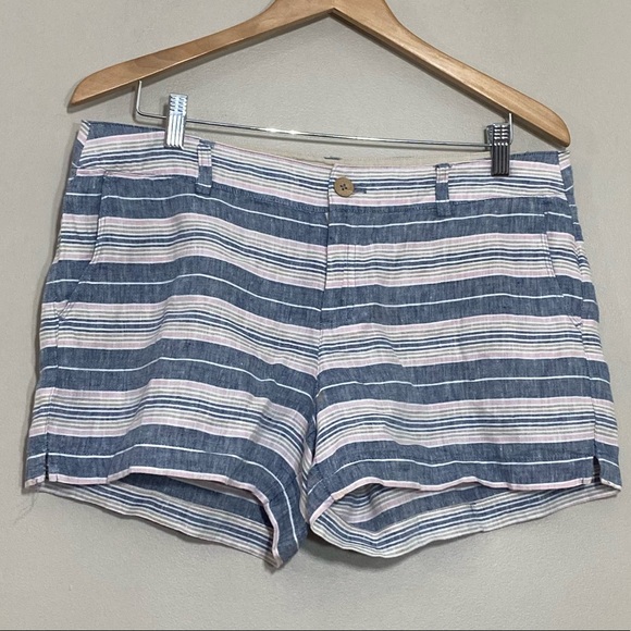 S.T Tropez West || Woman’s striped 100 % linen shorts size 10 - Picture 1 of 14